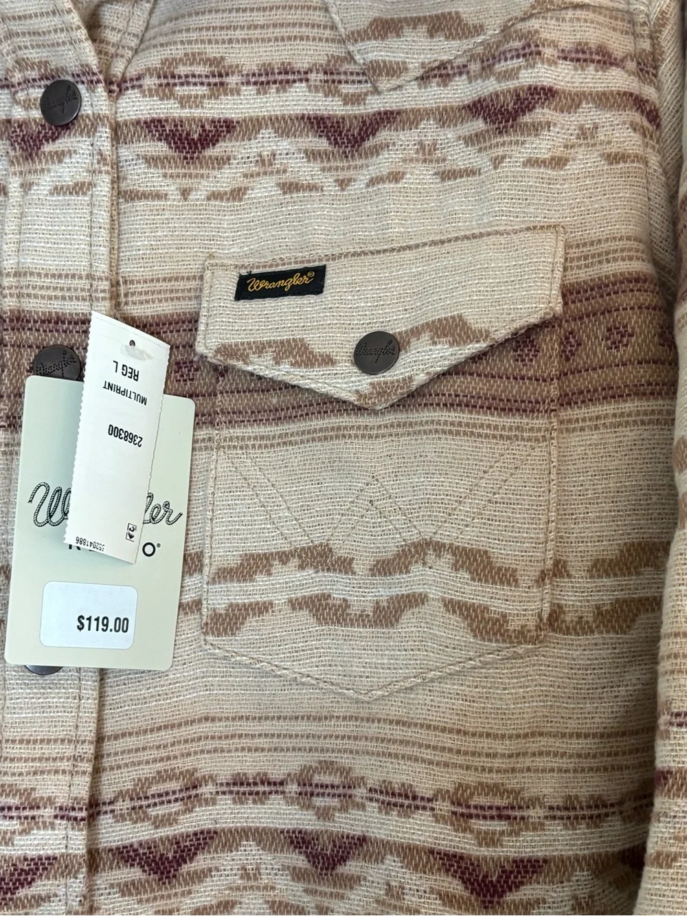 Wrangler Retro Southwestern Shacket Jacket NWT Large Quilted Lined